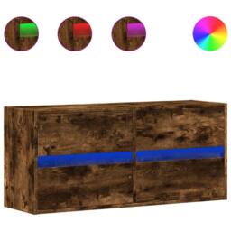 Berkfield Home TV Wall Cabinet with LED Lights Smoked Oak 100x31x45 cm in Brown - Size: 100 x 31 x 45 cm - thumbnail 1