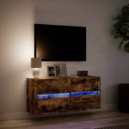 Berkfield Home TV Wall Cabinet with LED Lights Smoked Oak 100x31x45 cm in Brown - Size: 100 x 31 x 45 cm - thumbnail 5