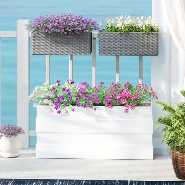 OUTSUNNY Set of 2 Hanging Flower Boxes, 50 cm Long, Rattan Look, Grey - image 1