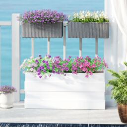 OUTSUNNY Set of 2 Hanging Flower Boxes, 50 cm Long, Rattan Look, Grey - thumbnail 1