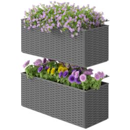 OUTSUNNY Set of 2 Hanging Flower Boxes, 50 cm Long, Rattan Look, Grey - thumbnail 2