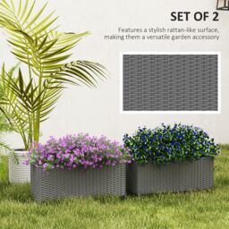 OUTSUNNY Set of 2 Hanging Flower Boxes, 50 cm Long, Rattan Look, Grey - thumbnail 4