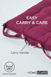 Homescapes Seat Pad Luxury 100% Cotton Indoor Outdoor Garden Cushion, Button Tie, 40cm in Plum - thumbnail 6