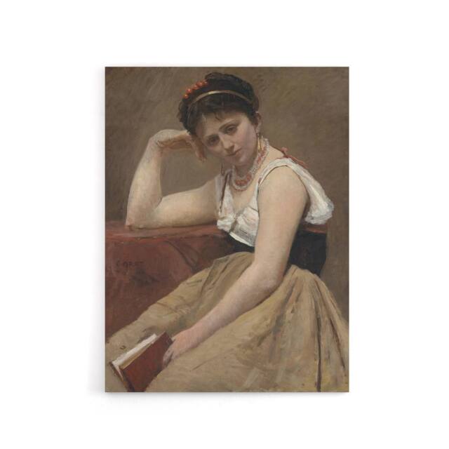 "Artery8 Camille Corot Interrupted Reading Woman Portrait Canvas Wall Art Print in Brown - Size: W12"" x H16""" - image 1