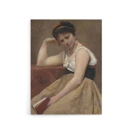 "Artery8 Camille Corot Interrupted Reading Woman Portrait Canvas Wall Art Print in Brown - Size: W12"" x H16""" - thumbnail 1