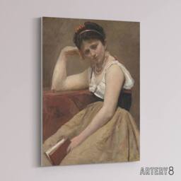 "Artery8 Camille Corot Interrupted Reading Woman Portrait Canvas Wall Art Print in Brown - Size: W12"" x H16""" - thumbnail 2
