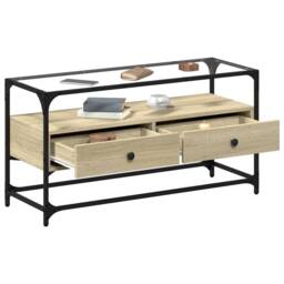 Berkfield Home TV Cabinet with Glass Top Sonoma Oak 98x35x51 cm Engineered Wood in Light Oak - Size: 98 x 35 x 51 cm - thumbnail 1