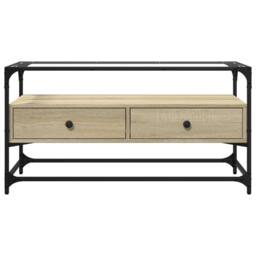 Berkfield Home TV Cabinet with Glass Top Sonoma Oak 98x35x51 cm Engineered Wood in Light Oak - Size: 98 x 35 x 51 cm - thumbnail 4