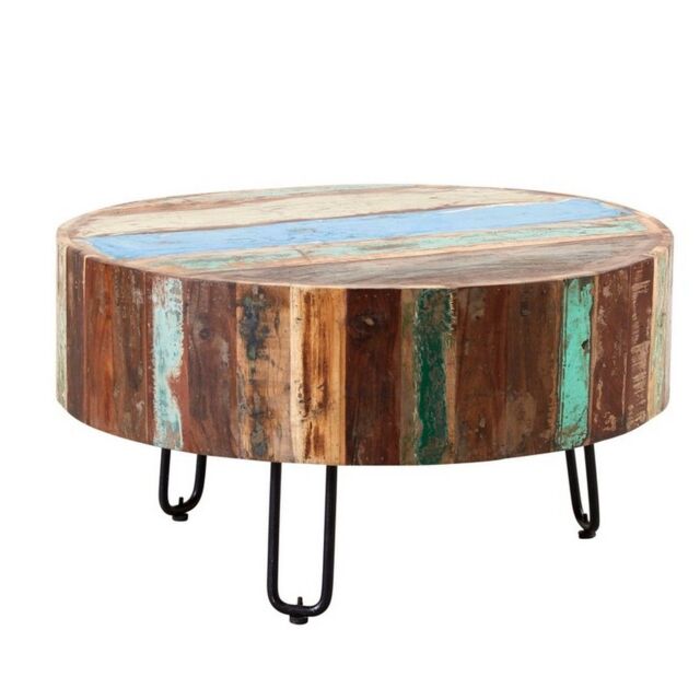Indian Hub Coastal Drum Coffee Table - Wood - L70 x W70 x H38 cm in Brown - image 1