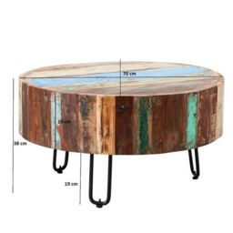 Indian Hub Coastal Drum Coffee Table - Wood - L70 x W70 x H38 cm in Brown - thumbnail 4