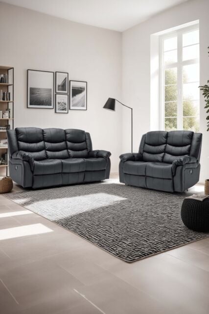 More4Homes Seattle Electric Recliner Bonded Leather 2+3 Seater Sofa Set in Black - image 1