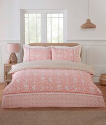 Rapport Home Eleanor Floral Geometric Reversible Duvet Cover Set with Pillowcase in Pink - Size: Double - thumbnail 1