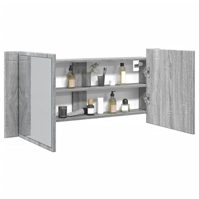 Berkfield Home LED Bathroom Mirror Cabinet Grey Sonoma 100x12x45 cm - Size: 100 x 12 x 45 cm - image 1