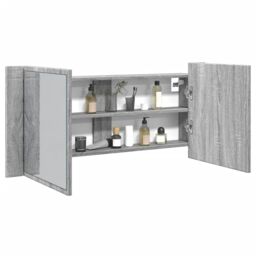 Berkfield Home LED Bathroom Mirror Cabinet Grey Sonoma 100x12x45 cm - Size: 100 x 12 x 45 cm - thumbnail 1
