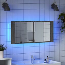 Berkfield Home LED Bathroom Mirror Cabinet Grey Sonoma 100x12x45 cm - Size: 100 x 12 x 45 cm - thumbnail 4