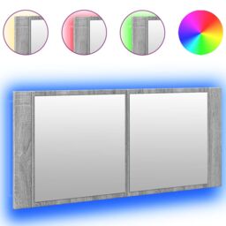 Berkfield Home LED Bathroom Mirror Cabinet Grey Sonoma 100x12x45 cm - Size: 100 x 12 x 45 cm - thumbnail 2