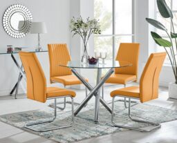 FurnitureboxUK Selina Round Glass & Chrome Metal Dining Table & Lorenzo Chairs Set in Mustard - Size: 2 Person - thumbnail 1