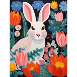 "Artery8 Wall Art Print Bunny Rabbit in Colourful Bold Vibrant Flowers Kids Bedroom Floral Artwork Garden Spring Blooms Poster - Size: W12"" x H16""" - thumbnail 1