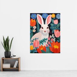 "Artery8 Wall Art Print Bunny Rabbit in Colourful Bold Vibrant Flowers Kids Bedroom Floral Artwork Garden Spring Blooms Poster - Size: W12"" x H16""" - thumbnail 2