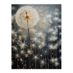 "Artery8 Wall Art Print Dandelion Seeds Luminescent Rain Ethereal Painting Poster Picture in Grey - Size: W18"" x H24""" - thumbnail 1