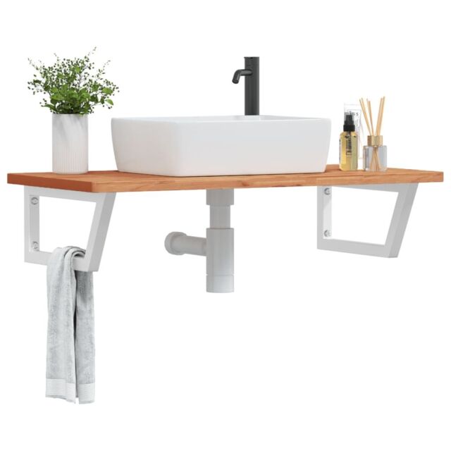 Berkfield Home Basin Shelf Wall Mounted Steel & Solid Wood Beech in Brown - image 1