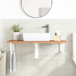 Berkfield Home Basin Shelf Wall Mounted Steel & Solid Wood Beech in Brown - thumbnail 3