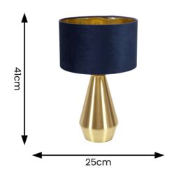 ValueLights Jax Gold Dimmable Touch Table Lamp with Velvet Drum & Gold Inner Shade & Bulb in Dark Navy - thumbnail 4