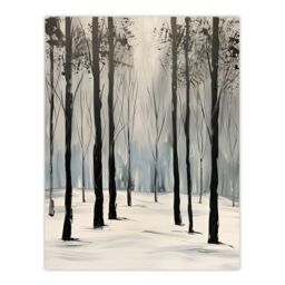 "Artery8 White Winter Morning Forest Oil Painting Serene Wall Art Print in Grey - Size: W12"" x H16""" - thumbnail 1