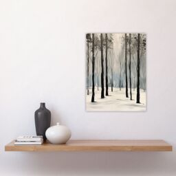 "Artery8 White Winter Morning Forest Oil Painting Serene Wall Art Print in Grey - Size: W12"" x H16""" - thumbnail 4