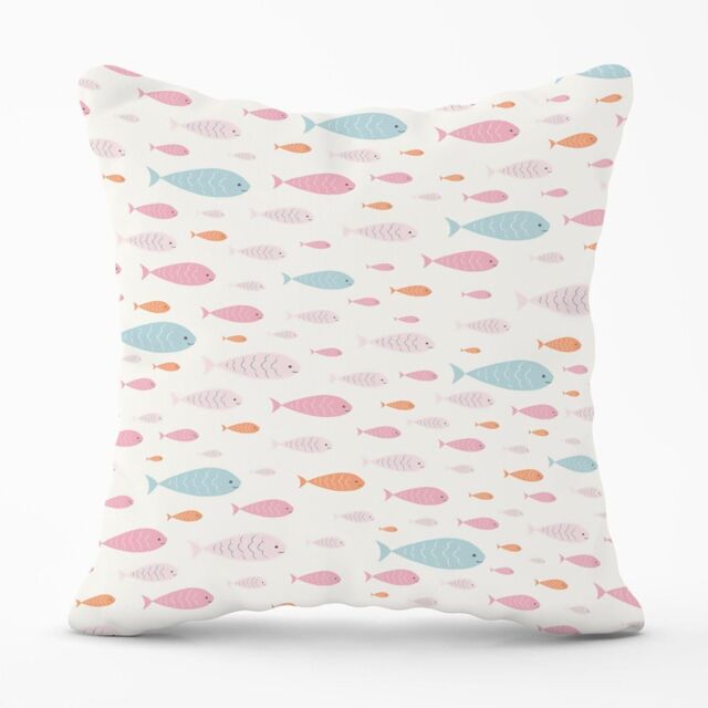 Warren Reed - Designer Hand Drawn Swimming Fish Outdoor Cushion in Pink - Size: 45 cm x 45 cm - image 1
