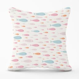 Warren Reed - Designer Hand Drawn Swimming Fish Outdoor Cushion in Pink - Size: 45 cm x 45 cm - thumbnail 1