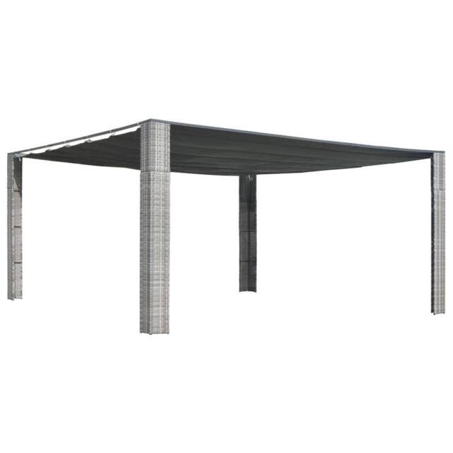 Berkfield Home Gazebo with Sliding Roof Poly Rattan 400x400x200 cm Grey & Anthracite in Black - Size: 400 x 400 x 200 cm