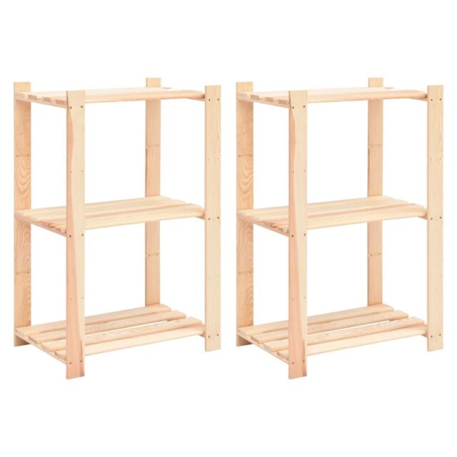 Berkfield Home 3-Tier Storage Racks 2 pcs 60x38x90 cm Solid Pinewood 150 kg in Beige - Size: 60 x 38 x 90 cm - image 1