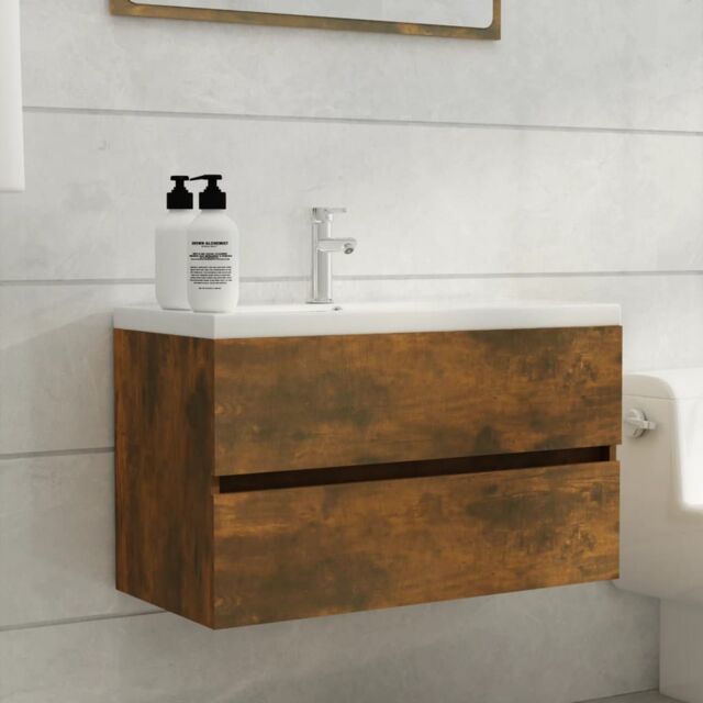 Berkfield Home Sink Cabinet Smoked Oak 80x38.5x45 cm Engineered Wood in Brown