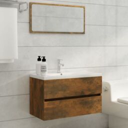 Berkfield Home Sink Cabinet Smoked Oak 80x38.5x45 cm Engineered Wood in Brown - thumbnail 3