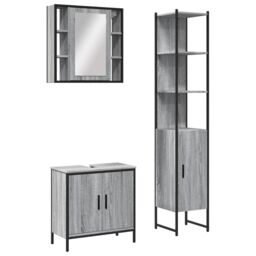 Berkfield Home 3 Piece Bathroom Cabinet Set Grey Sonoma Engineered Wood - thumbnail 2