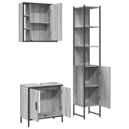 Berkfield Home 3 Piece Bathroom Cabinet Set Grey Sonoma Engineered Wood - thumbnail 5