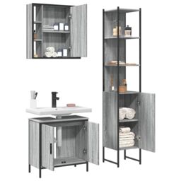 Berkfield Home 3 Piece Bathroom Cabinet Set Grey Sonoma Engineered Wood - thumbnail 4