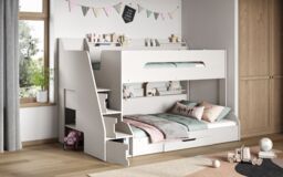 Flair Slick Staircase Triple Bunk Bed with Storage in White - Size: Single - thumbnail 1