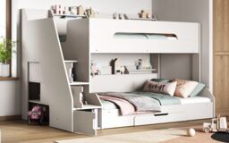 Flair Slick Staircase Triple Bunk Bed with Storage in White - Size: Single - thumbnail 8