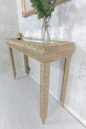 Downton Interiors Light Gold Embossed Metal Mirrored Glass Console Table - Agadir Range - Size: Medium - thumbnail 3