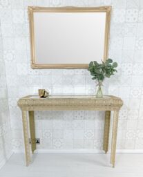 Downton Interiors Light Gold Embossed Metal Mirrored Glass Console Table - Agadir Range - Size: Medium - thumbnail 2