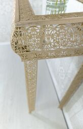 Downton Interiors Light Gold Embossed Metal Mirrored Glass Console Table - Agadir Range - Size: Medium - thumbnail 6