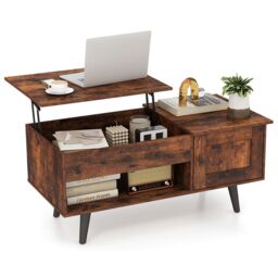 Costway Lift Top Coffee Table with Storage Flip Top Center Table with Cabinet in Brown - thumbnail 2