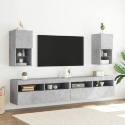 Berkfield Home TV Cabinets with LED Lights 2 pcs Concrete Grey 30.5x30x60 cm - thumbnail 3