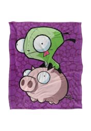 Nickelodeon Invader Zim Pig Riding Silky Touch Super Soft Throw Blanket 152 X 127 cm in White - thumbnail 1