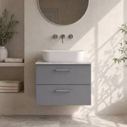 Balterley Level 800mm Wall Hung 2 Drawer Unit with Laminate Worktop - Satin Grey - thumbnail 6