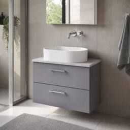 Balterley Level 800mm Wall Hung 2 Drawer Unit with Laminate Worktop - Satin Grey - thumbnail 4