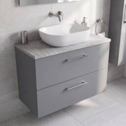 Balterley Level 800mm Wall Hung 2 Drawer Unit with Laminate Worktop - Satin Grey - thumbnail 3