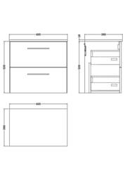Balterley Level 600mm Wall Hung 2 Drawer Vanity Unit with Worktop - Bleached Oak in Brown - thumbnail 2